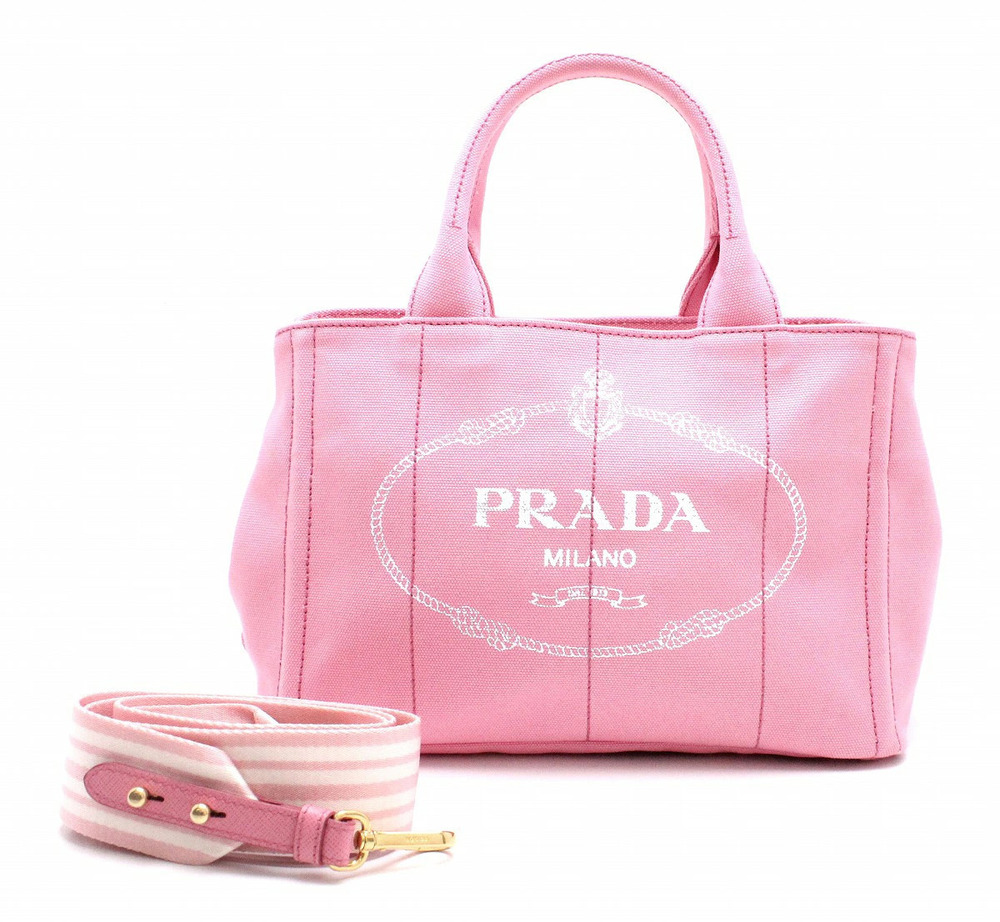 Prada Canapa Tote Bag Handbag Shoulder GERANIO BIAN Pink